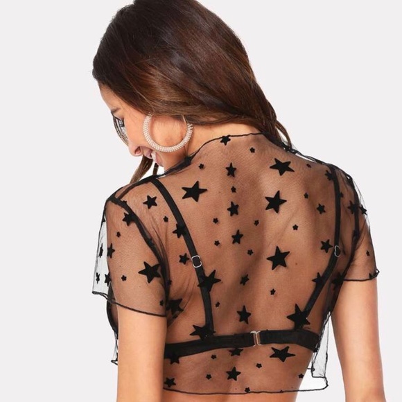 shein mesh star print crop top - Picture 2 of 2